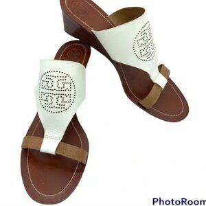 Authentic TORY BURCH Wedge Sandals 11M White/Brown
